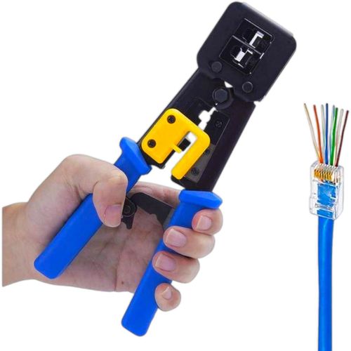 Crimper for Internet & Telephone Wires, Network Cable Tips Fastener Tool, Heavy Duty Crimping Tool for Connectors Compatible with RJ11 & RJ45 Sockets, Professional for Cat5 5e Cat6 Network Cables