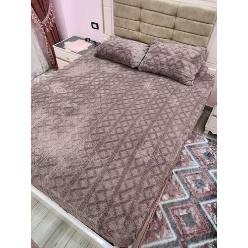 Jacquard Fur Winter Bed Mattress Set-160 Cm - Grey - 3 Pieces