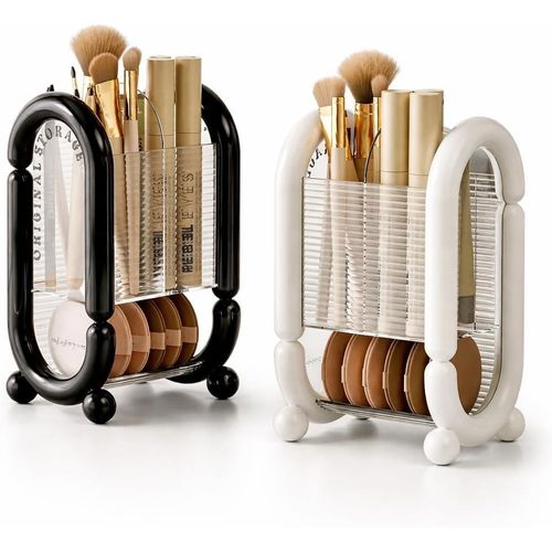 منظم مكياج دوار بقاعدة متحركة، بلاستيك ABS عالي الجودة، 5 أقسام، 17*11*8.5 سم، تصميم شفاف عصري لتنظيم الفرش ومستحضرات التجميل