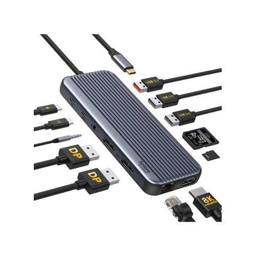 Selore&S-Global USB C Docking Station Dual Monitor for 4K Display,12 in 1 Laptop Docking Station Dual Displayport with HDMI,10Gbps USB A/C 3.1,USB 2.0,Ethernet,Audio&Mic,SD&TF Slot and PD Charging