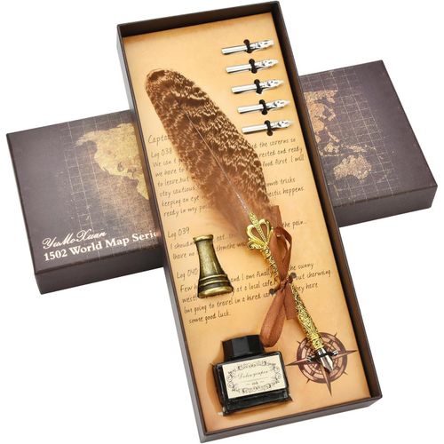 Quill Pen Ink Set - Calligraphy Pen Ink Set Includes Feather