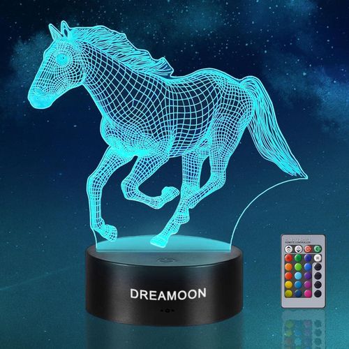 DREAMOON Horse 3D Night Light for Girls - 16 Colors Changing Illusion Lamp With Remote Control - Birthday Gift for Horse Lovers, Creative Room Decor