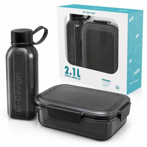 Fresco Lunch Set with Compartment Lunch Box Water Bottle and Cutlery Black 2.1 L - 75218