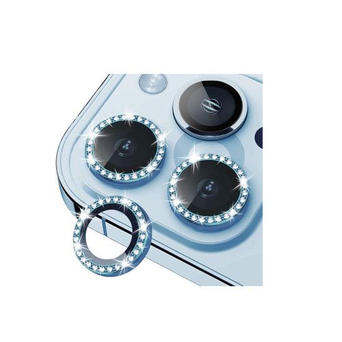 Bling Diamond Camera Lens Protector for iPhone 13 Pro/iPhone 13 Pro Max, HD Clear Tempered Glass Camera Lens Protection Cover, Case Friendly, Scratch Proof (Diamond Sierra Blue)