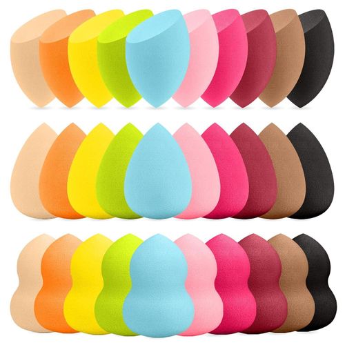 30 Pcs Multicolor Latex-Free Makeup Sponge Set, Wet/Dry Use for Foundation Soft, reusable & washable makeup sponges for flawless blending of concealer, powder, cream & liquid makeup for all skin types