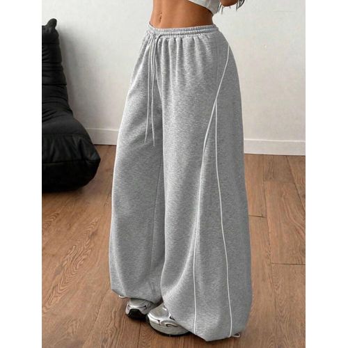 Coolane Women's Fall Winter Streetwear Sporty Athleisure Basic Daily Workout Casual Light Grey Cotton Baggy Low Rise Cuffed Pants Lounge Club Gym