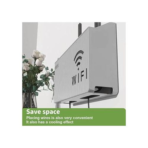 Plastic Wi-Fi router and receiver holder that is fixed to the wall with double-sided adhesive tape to organize and hide wires, multi-colored.