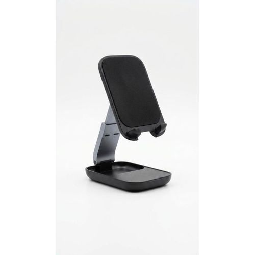 Seashell Series Folding Phone Stand, Adjustable Height, Silicone Panel, Built-in Mirror, Black