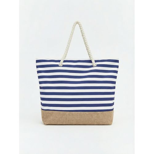 Striped Women's Rattan Beach Bag