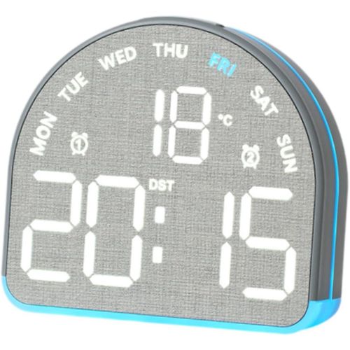 Modern arched wooden design LED digital desk clock - dual alarm, blue ambient light, temperature display, date, and day of the week with DST function