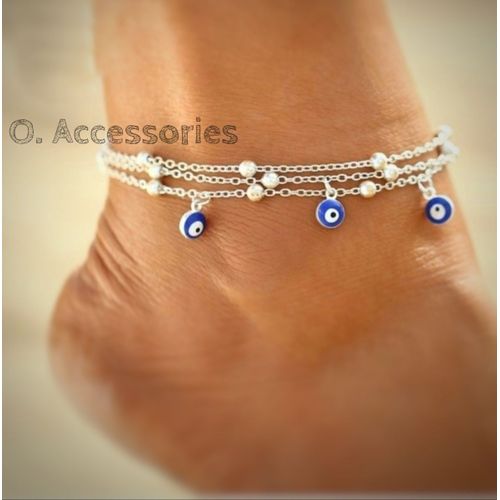 Anklet with Silver Chains and Blue Eyes