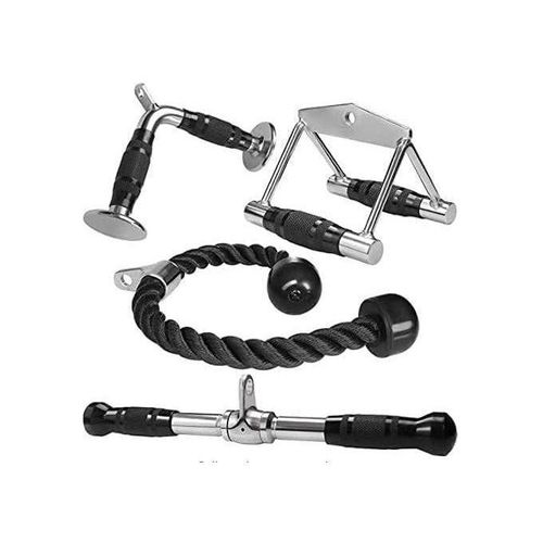Premium Steel Alloy Cable Machine Attachment Kit, Solid Steel & Nylon Gym Workout Set featuring Double D Row Handle, V-Bar Press Down, Heavy-Duty Tricep Rope & Rotating Straight Bar