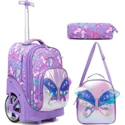 3-in-1 Girls Butterfly Trolley School Bag Set