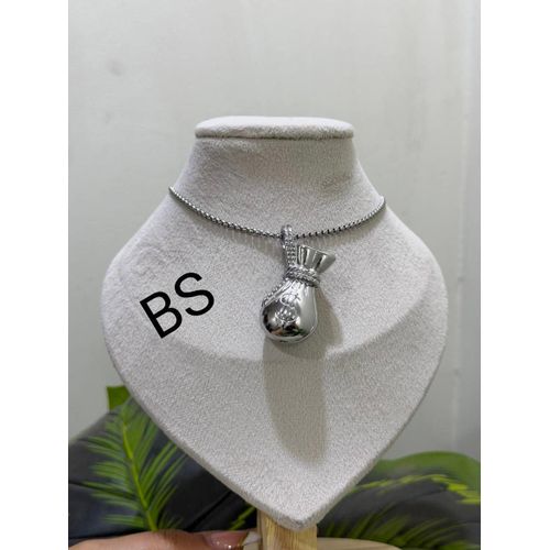 Men's Stainless Steel Money Bag Pendant Necklace - Silver Tone (60 cm Length)