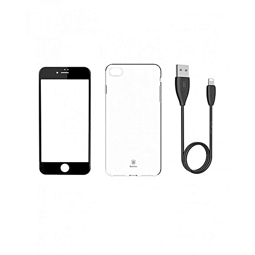 Buy Baseus 3D Tempered Glass + Back Cover + Lightning Charging Cable for iPhone 7 in Egypt