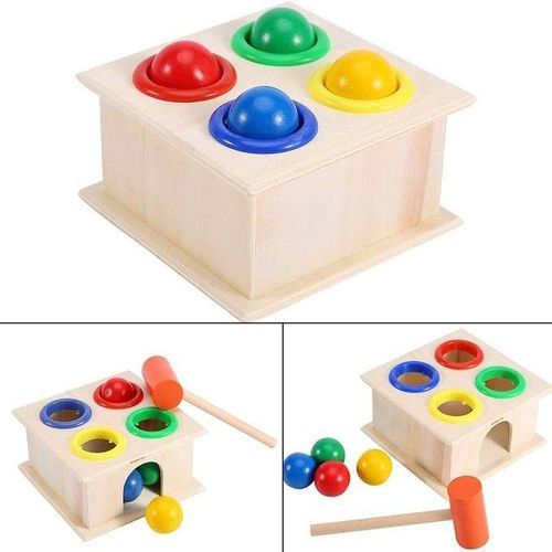 Colorful wooden hammer ball toy for children 10x10x10 cm