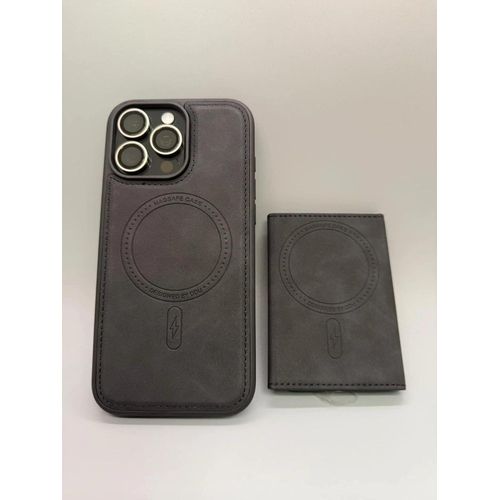 Premium genuine leather protective case for iPhone 16 Pro Max - MagSafe compatible - with detachable card wallet and embossed details - Black