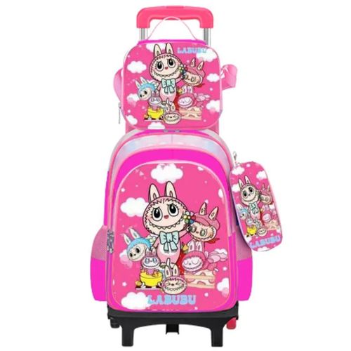 Girls' school bags with wheels, pencil case and lunch bag - ideal for school and trips, comfortable and lightweight with multiple pockets