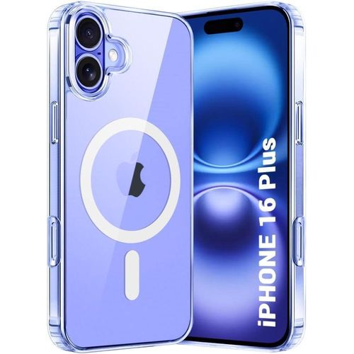 Magnetic Clear Case 16 Plus Compatible with MagSafe, Crystal Clear Hybrid Hard Back Case, Shockproof Silicone Frame, Slim Clear Case for Apple iPhone 16 Plus