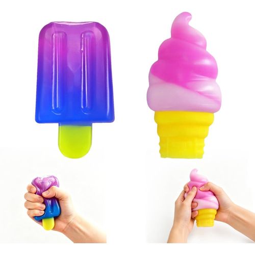 Ice Cream Squishy Squeeze Fidgets Colorful Summer Sensory Stress Relief Fidget Ice Lolly Set Gifts for Adults Anxiety Relaxation Popsicle Ice Cream Cone Shape Fidget for Home Office (2Pcs)