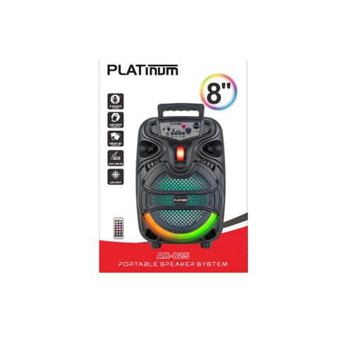 Portable Bluetooth Party Speaker 8 Inch Woofer, Karaoke Speaker with Mic Input, USB, TF Card, AUX, LED Lights, Remote Control – Model AH-825
