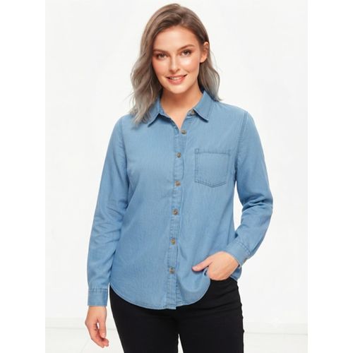 Women's Casual Denim Shirt, High-Quality Fabric, One Size