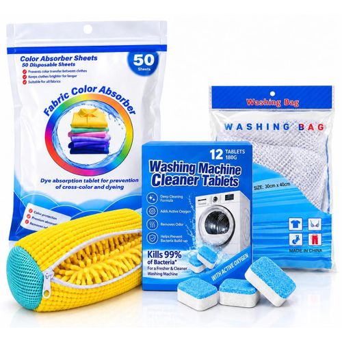 Laundry Care Set, 4 Pieces, Washing Machine Cleaner, Color Absorber & Bags