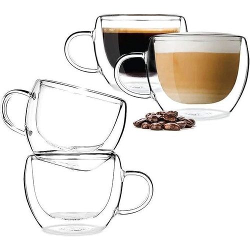 Ebasket 4-Piece Double Walled Glass Coffee Mugs with Handle mini Insulated Layer Coffee Cups Clear Borosilicate Mugs Perfect for Espresso Cappuccino Tea Latte Clear 75ml