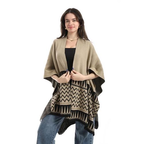 Regular Fit Cape - Black & Beige