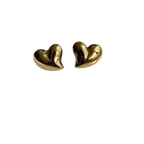 Gold Plated Stainless Steel Puffy Heart Earrings Fashion Gift for Girls Women