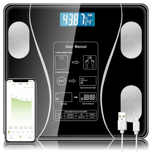 Bluetooth Body Fat Monitors Digital Scale for Bathroom Scale Measure Weight and Body Fat BMI Body Composition Analyzer Kitchen Scale (Black)