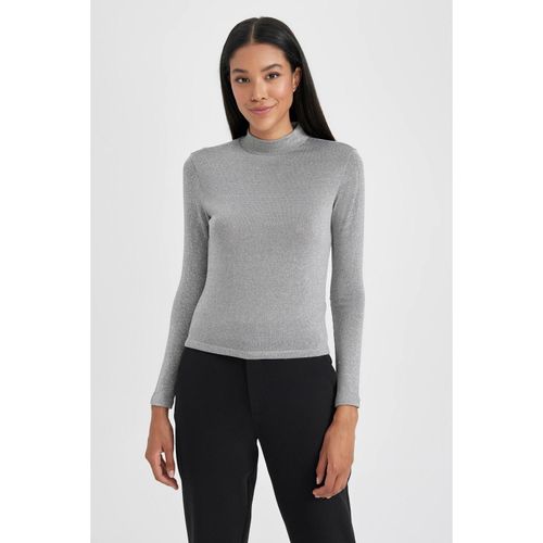 Woman Knitted Long Sleeve T-Shirt - Grey