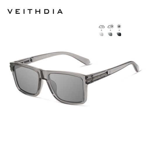 Unisex Rectangular Polarized Sunglasses – UV400 Protection – Crystal Grey Frame / Photochromic Grey Lens
