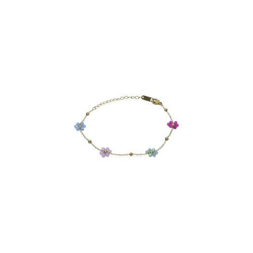 Stainless Steel Beaded Flower Charm Bracelet For Women