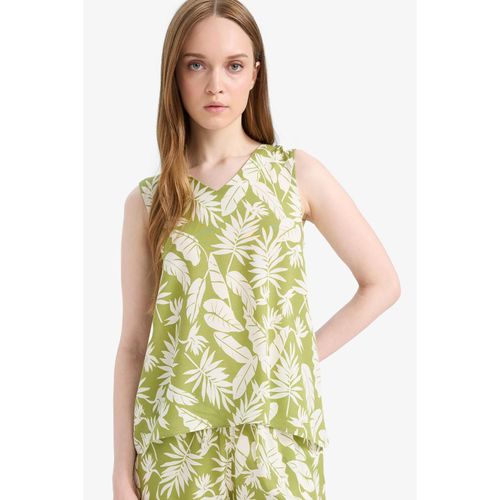 Regular Fit V-Neck Patterned Sleeveless Blouse