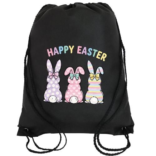 Happy Easter Drawstring Bag Natural Cotton Colourful Festive Print Lightweight Backpack