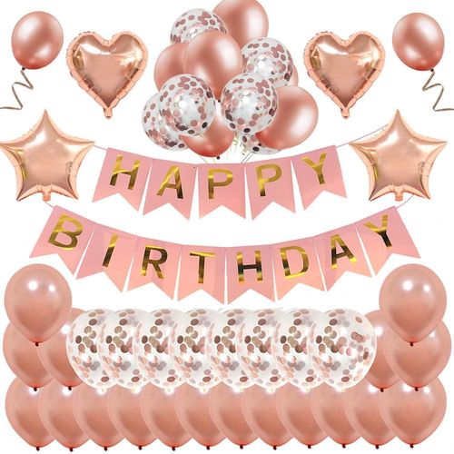 Party Balloons Package Rose Gold Birthday Party Decoration Set Rose Gold Balloon Set Party Supplies Pink Birthday Letters Flag Decoration