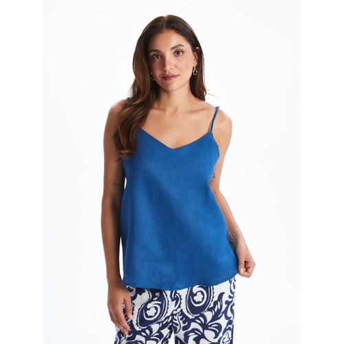 V Neck Strappy 100 Linen Blouse