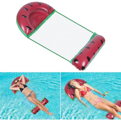 Inflatable Pool Float, Meegoo Inflatable Water Hammock for Adults, Portable Water Hammock with Bottom Mesh for Vacation Fun and Rest, Water Lounge(Watermelon)