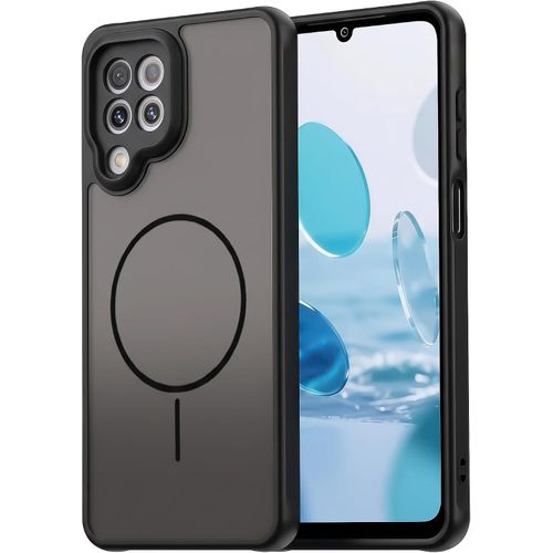 X-Tech Matte Mobile Case Compatible with Samsung Galaxy A22/M22/M32 4G with Camera Protection, Slim Shockproof Cover, Decorative Magnetic Ring (Does Not Support Wireless Charging) - Black