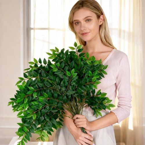 30Pcs Artificial Greenery Stems Leaves, 26'' Fake Ficus Garland Spray Plants Faux Greenery for Centerpieces Wedding Arch Flower Bouquet Table Home Decoration (30Pcs, 26inches)