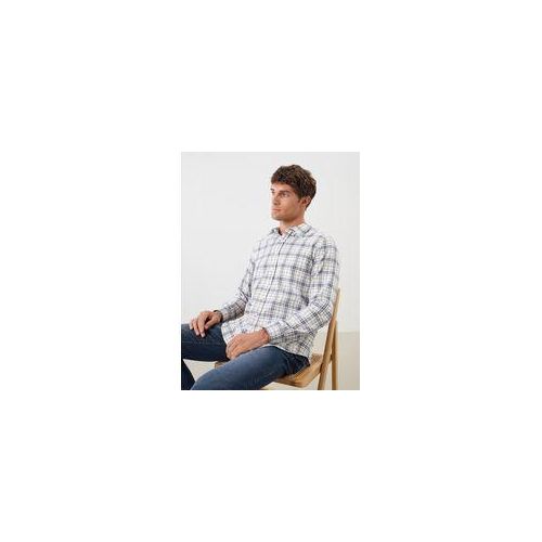 Regular Fit Long Sleeve Plaid Men's Shirt - Ecru Checked - L