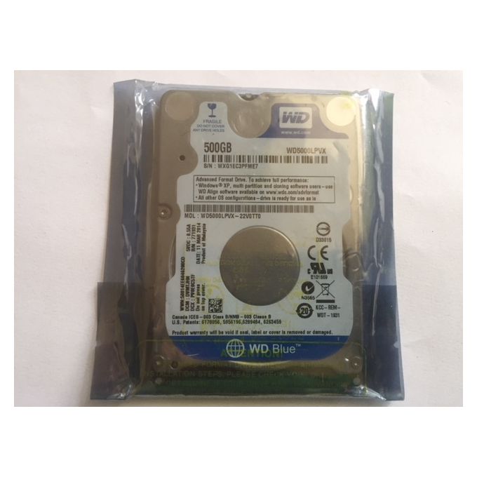 Blue 500GB Mobile 7.00mm Hard Disk Drive - 5400 RPM SATA 6 Gb/s 2.5 Inch - WD5000LPVX