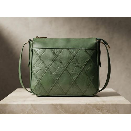 Natural Leather Cross Bag For Women - Dark Green