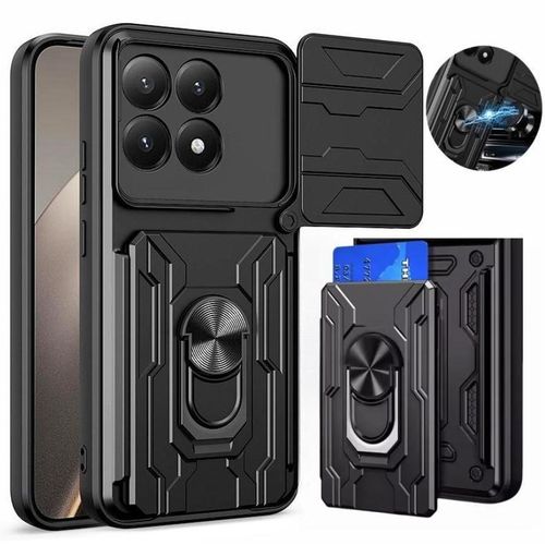 Xiaomi 15T Full Shockproof Shield Case with Card Holder, Sliding Camera Cover & Metal Ring