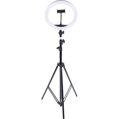 Live stream 360 degree rotated led ring light 26 cm with mobile phone holder and 2.1 meter stand - black & white