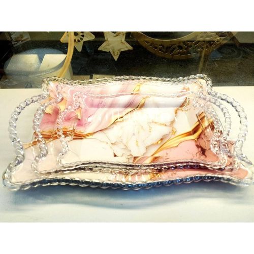 Luxury clear acrylic serving tray set with frame and handle, 3 sizes, modern, assorted, lightweight, decorative and elegant, imported quality.