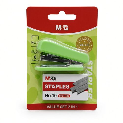 Chenguang Value Set 2-in-1 Stapler with 500 No.10 Staples – Mini Desktop Stapler for School, Office & Home - 1 pcs - No: ABS916NQ
