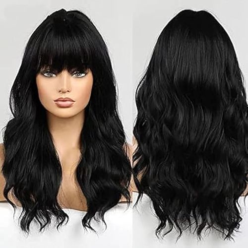 Synthetic Hair Wig Long Wavy Black Color Thermal Hair