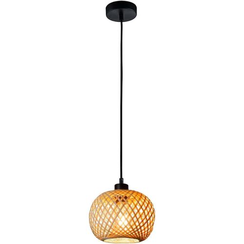 Vintage Boho Rattan Lamp, Pendant Light, Wooden Bamboo Lampshade, Ceiling Lamp, Bathroom Lamp, E27 Industrial Ceiling Lights for Bathroom, Kitchen, Bedroom, Hallway